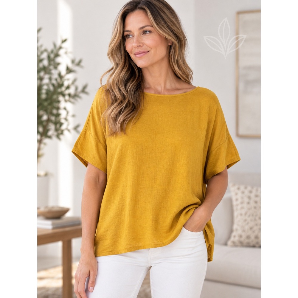 Eileen Fisher Sweater Womens M Yellow Excellent Linen Cotton Boxy Minimalist